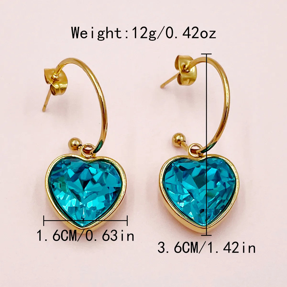 1 Pair Lady Sweet Heart Shape Plating Inlay Stainless Steel Zircon Gold Plated Drop Earrings