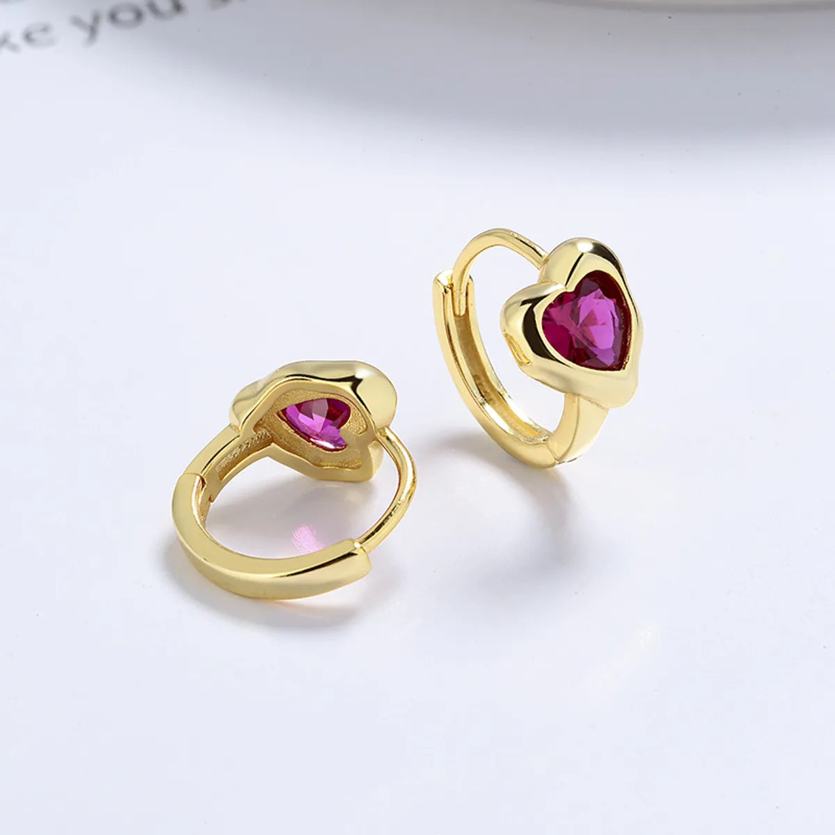 1 Pair Lady Sweet Heart Shape Plating Inlay Sterling Silver Zircon Hoop Earrings