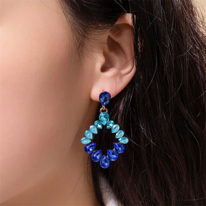 1 Pair Lady Sweet Rhombus Artificial Crystal Alloy Drop Earrings