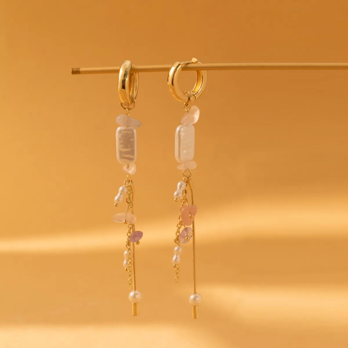 1 Pair Lady Tassel Asymmetrical Beaded Plating Imitation Pearl Natural Stone Copper Drop Earrings