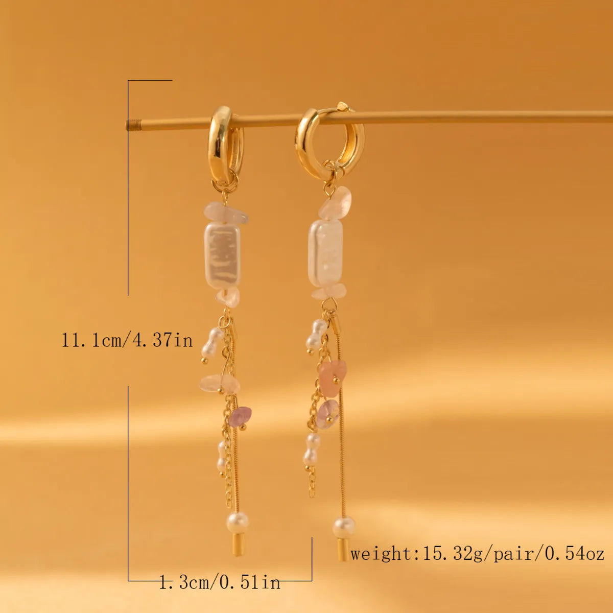 1 Pair Lady Tassel Asymmetrical Beaded Plating Imitation Pearl Natural Stone Copper Drop Earrings