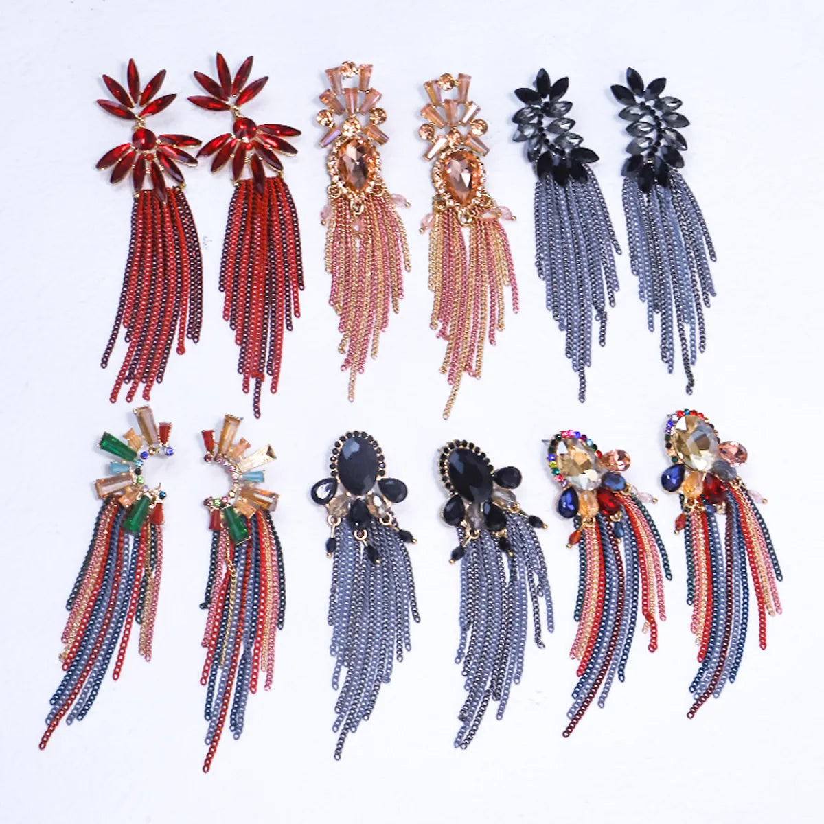 1 Pair Lady Tassel Inlay Alloy Rhinestones Drop Earrings