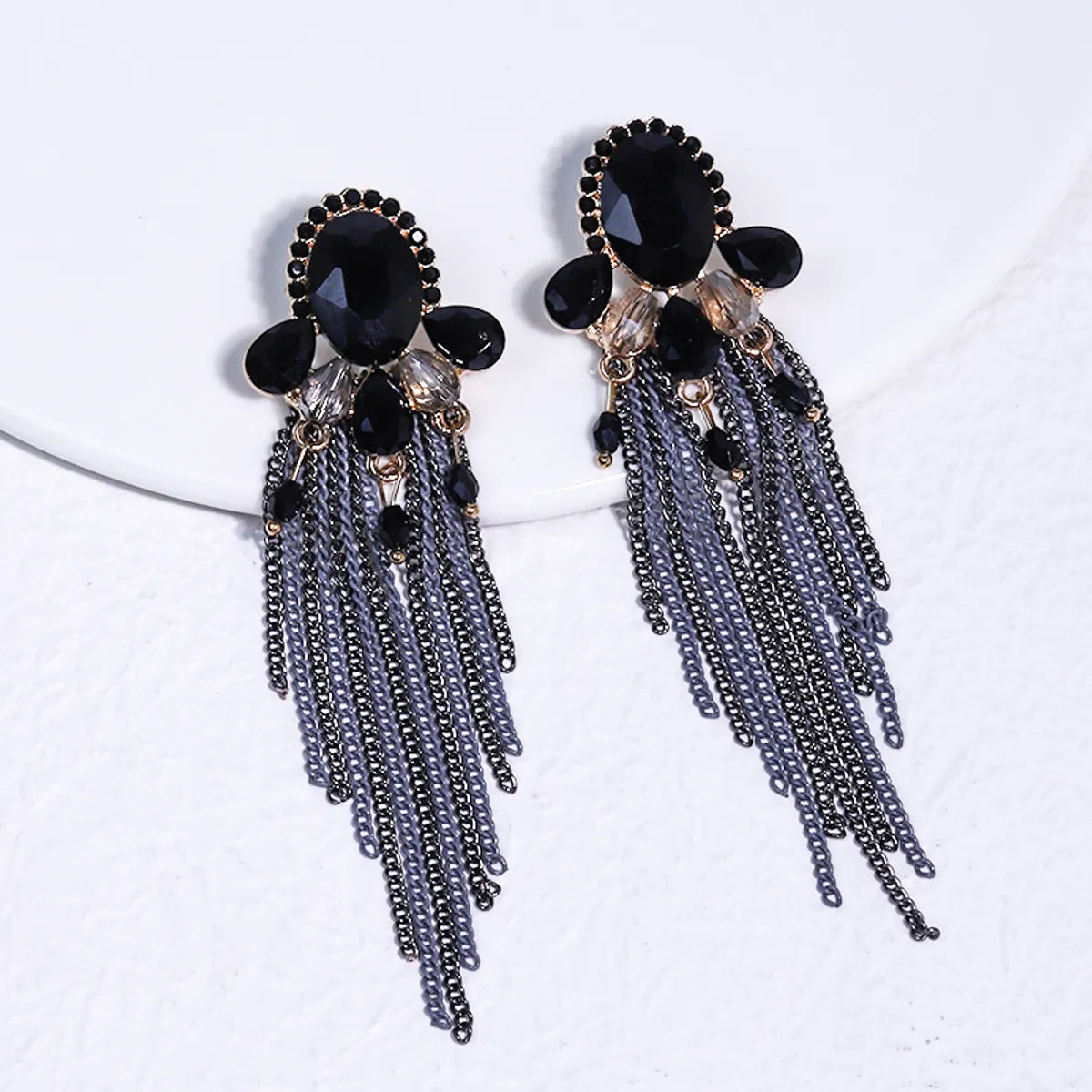 1 Pair Lady Tassel Inlay Alloy Rhinestones Drop Earrings