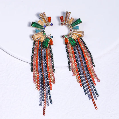 1 Pair Lady Tassel Inlay Alloy Rhinestones Drop Earrings