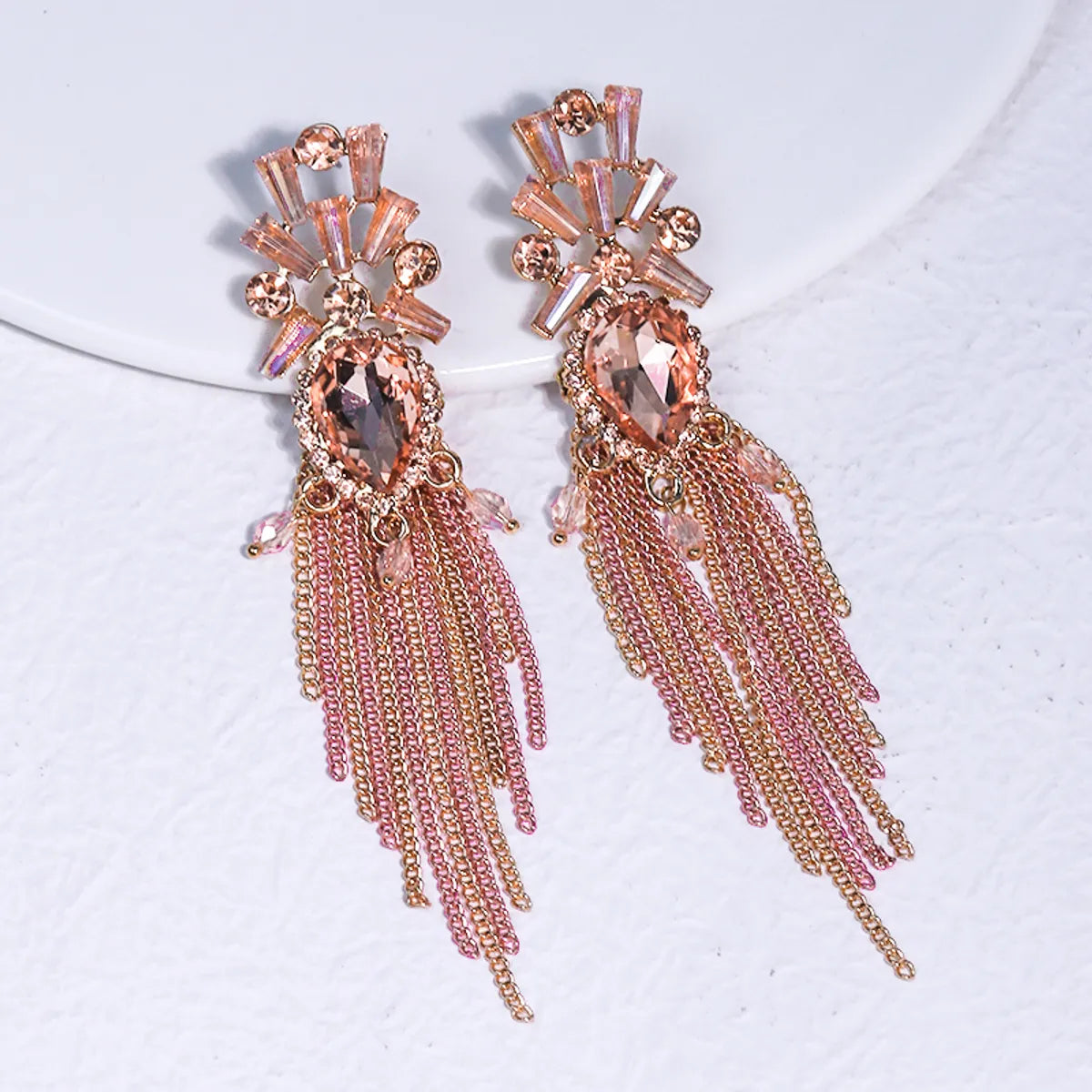 1 Pair Lady Tassel Inlay Alloy Rhinestones Drop Earrings