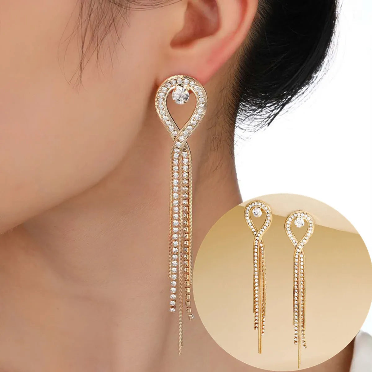 1 Pair Lady Tassel Plating Rhinestone Drop Earrings