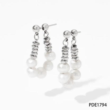 1 Pair Lady U Shape Beaded Plating Stainless Steel Freshwater Pearl Earrings