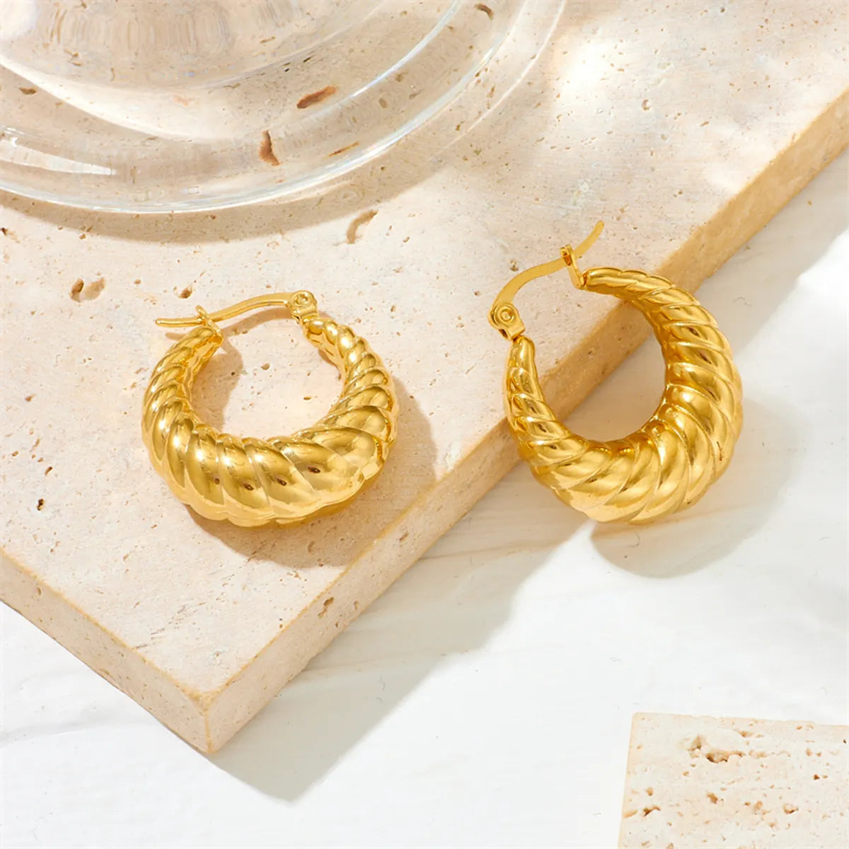 1 Pair Lady U Shape Plating Stainless Steel 18k Gold Plated Hoop Earrings