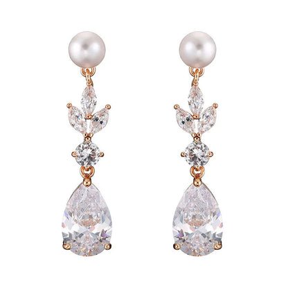 1 Pair Lady Water Droplets Copper Plating Inlay Zircon Rose Gold Plated White Gold Plated Gold Plated Drop Earrings