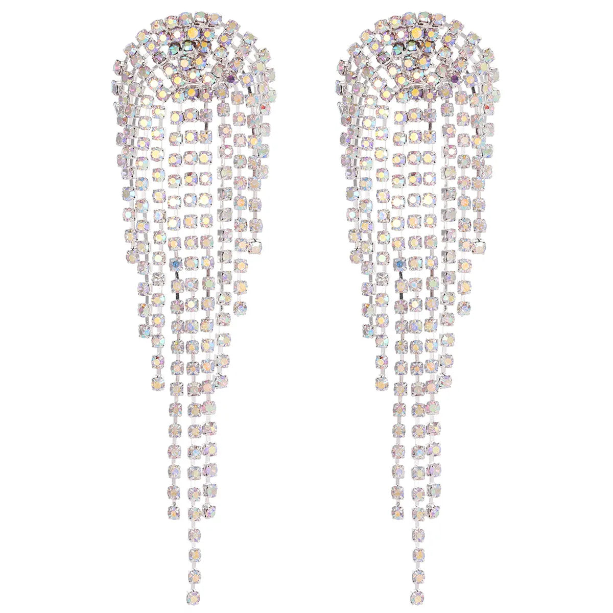 1 Pair Luxurious Bridal Geometric Plating Inlay Copper Rhinestones Silver Plated Drop Earrings