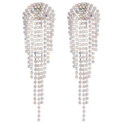 1 Pair Luxurious Bridal Geometric Plating Inlay Copper Rhinestones Silver Plated Drop Earrings