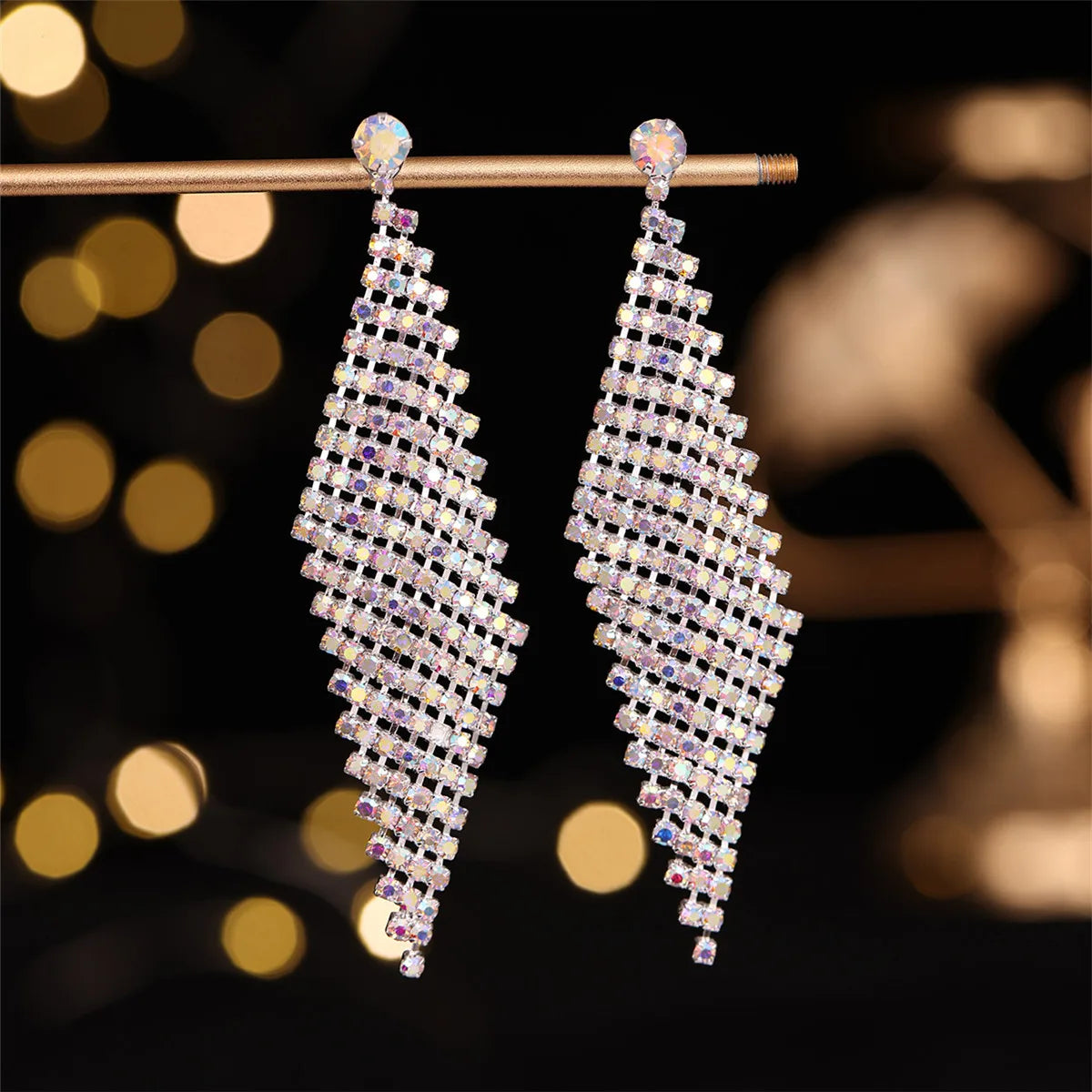 1 Pair Luxurious Bridal Geometric Plating Inlay Copper Rhinestones Silver Plated Drop Earrings