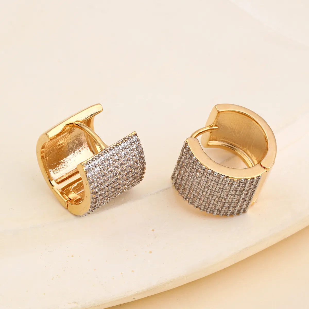 1 Pair Luxurious C Shape Plating Inlay Copper Zircon 18k Gold Plated 24k Gold Plated Earrings