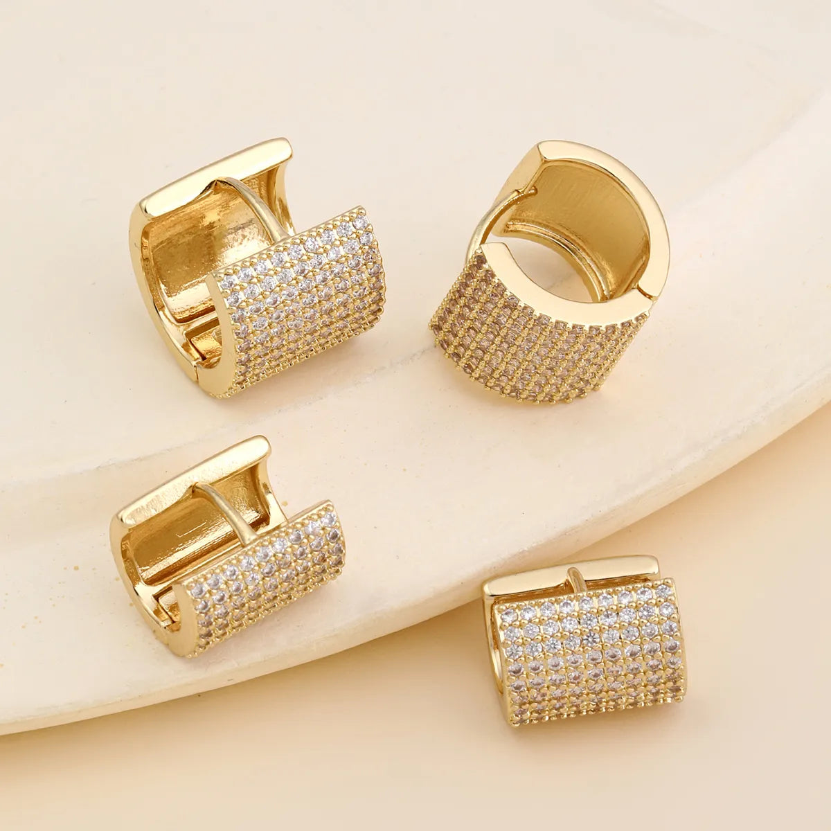 1 Pair Luxurious C Shape Plating Inlay Copper Zircon 18k Gold Plated 24k Gold Plated Earrings