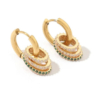 1 Pair Luxurious Circle Plating Inlay Stainless Steel Copper Zircon 18k Gold Plated White Gold Plated Drop Earrings