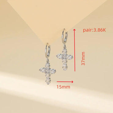 1 Pair Luxurious Classic Style Cross Plating Inlay Copper Rhinestones Gold Plated Earrings