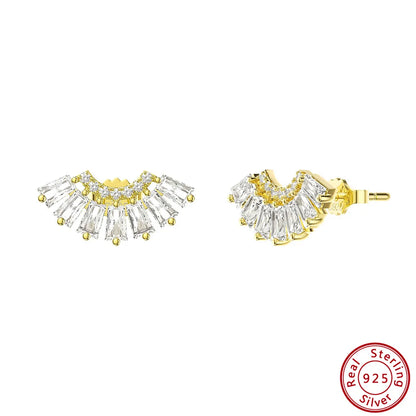 1 Pair Luxurious Classic Style Sector Wings Polishing Plating Inlay Sterling Silver Zircon 14k Gold Plated Silver Plated Ear Studs