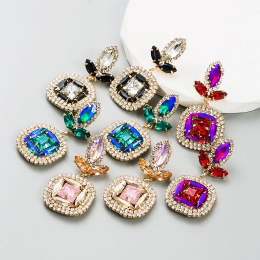 1 Pair Luxurious Geometric Alloy Inlay Rhinestones Glass Chandelier Earrings Drop Earrings