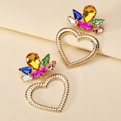 1 Pair Luxurious Heart Shape Inlay Zinc Alloy Rhinestones Dangling Earrings