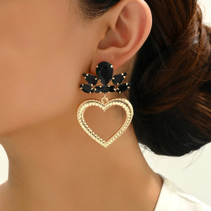 1 Pair Luxurious Heart Shape Inlay Zinc Alloy Rhinestones Dangling Earrings