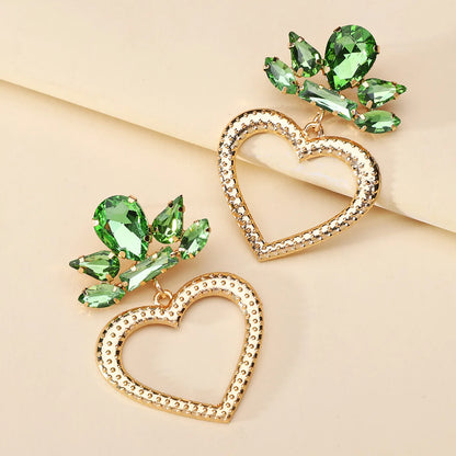 1 Pair Luxurious Heart Shape Inlay Zinc Alloy Rhinestones Dangling Earrings