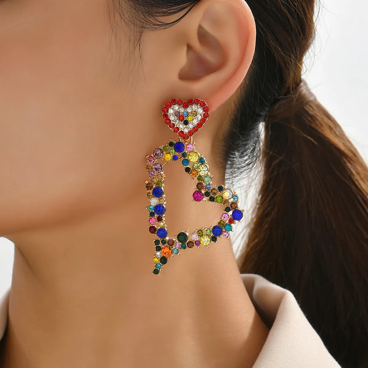 1 Pair Luxurious Heart Shape Inlay Zinc Alloy Rhinestones Dangling Earrings