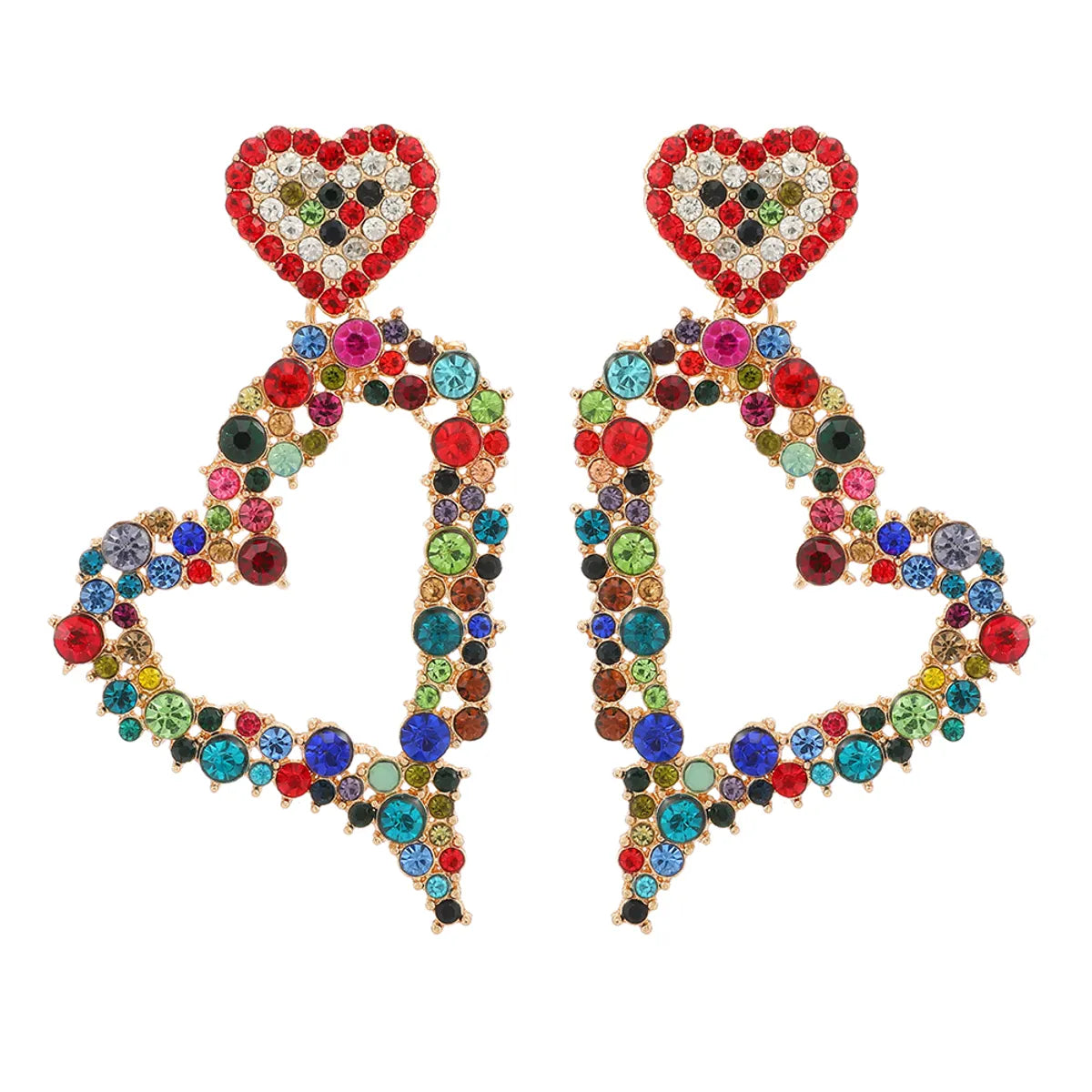 1 Pair Luxurious Heart Shape Inlay Zinc Alloy Rhinestones Dangling Earrings