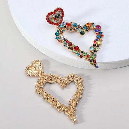 1 Pair Luxurious Heart Shape Inlay Zinc Alloy Rhinestones Dangling Earrings