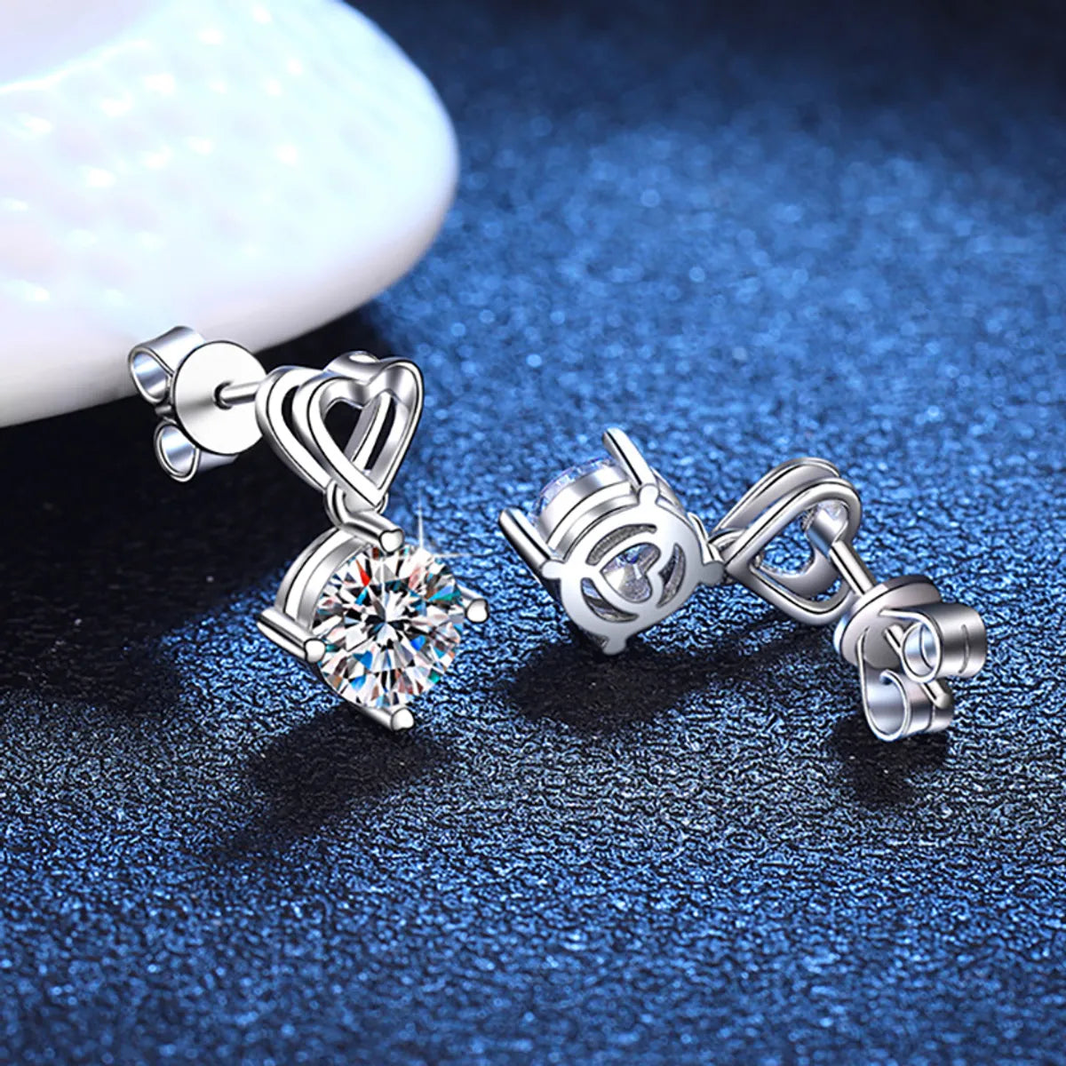 1 Pair Luxurious Heart Shape Plating Inlay Sterling Silver Zircon White Gold Plated Drop Earrings