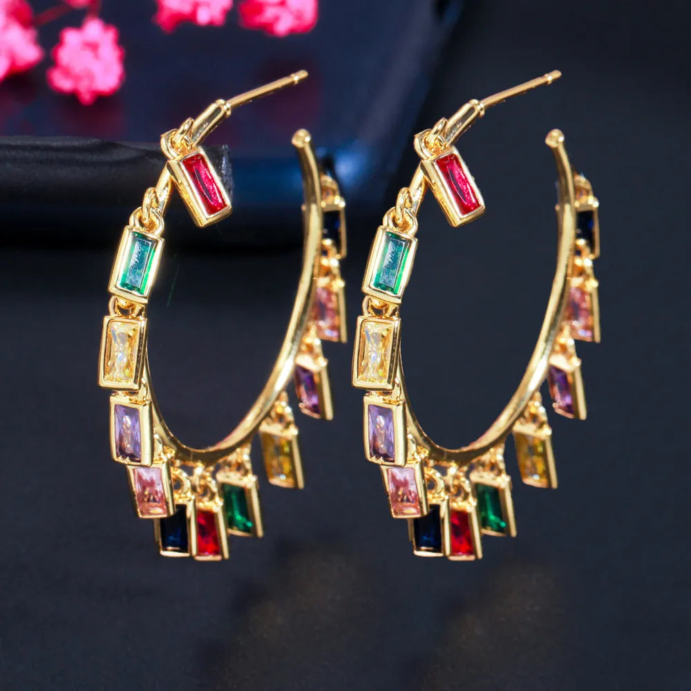 1 Pair Luxurious Lady Geometric Inlay Copper Zircon Drop Earrings