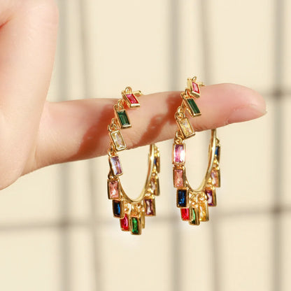 1 Pair Luxurious Lady Geometric Inlay Copper Zircon Drop Earrings