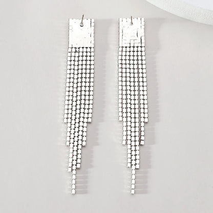 1 Pair Luxurious Lady Shiny Tassel Inlay Zinc Alloy Crystal Dangling Earrings