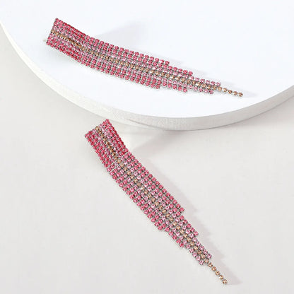 1 Pair Luxurious Lady Shiny Tassel Inlay Zinc Alloy Crystal Dangling Earrings