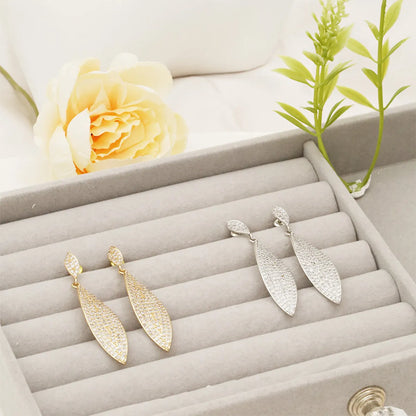 1 Pair Luxurious Leaves Plating Inlay Copper Zircon 18k Gold Plated White Gold Plated Drop Earrings