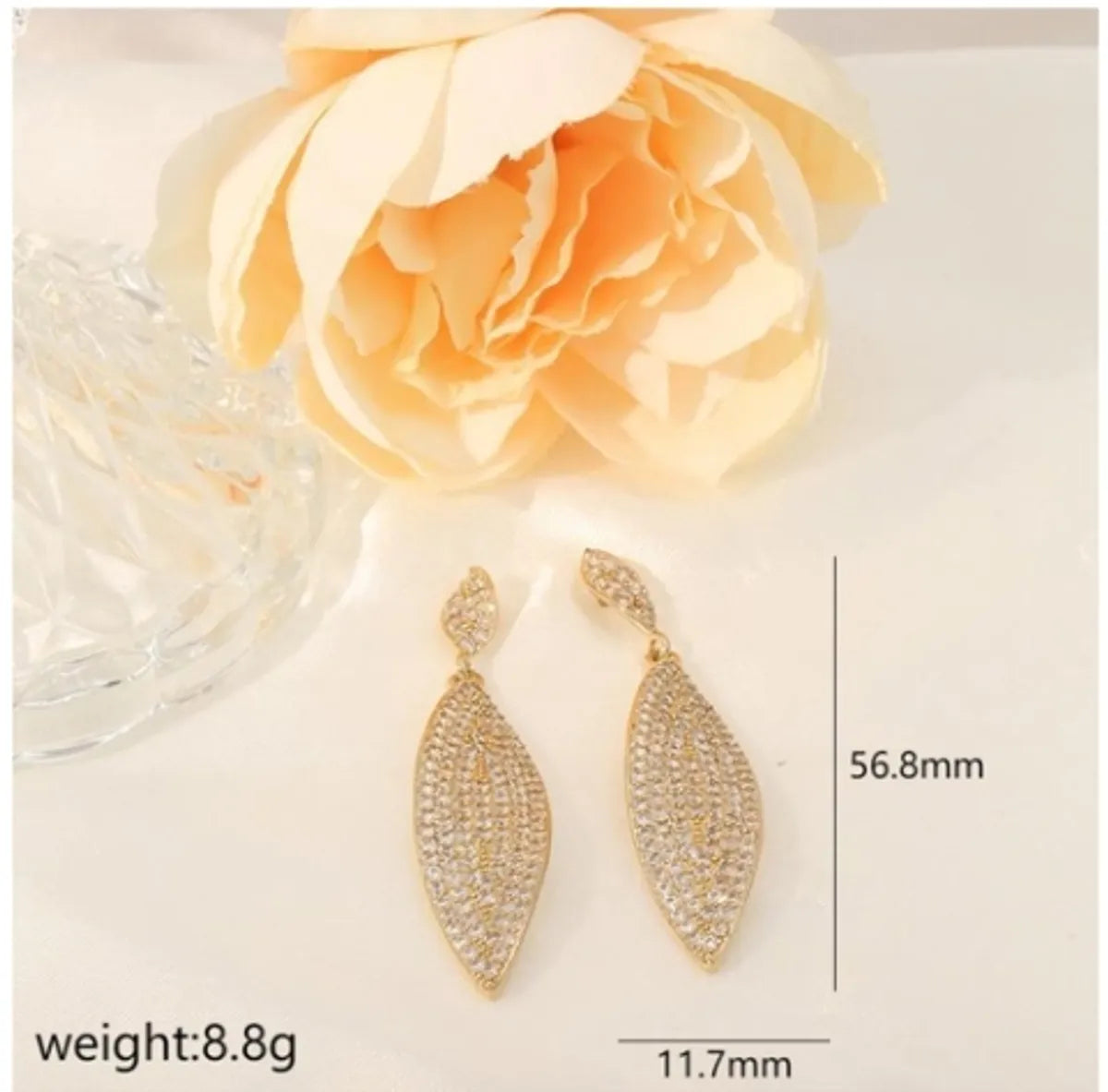 1 Pair Luxurious Leaves Plating Inlay Copper Zircon 18k Gold Plated White Gold Plated Drop Earrings