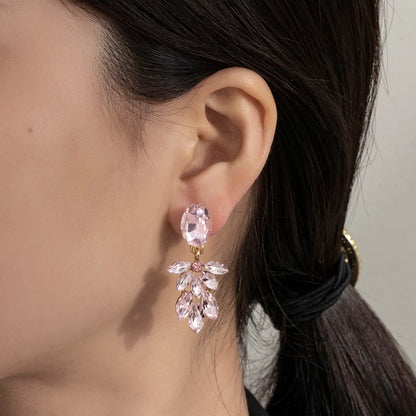 1 Pair Luxurious Leaves Water Droplets Plating Inlay Alloy Rhinestones Glass Drop Earrings