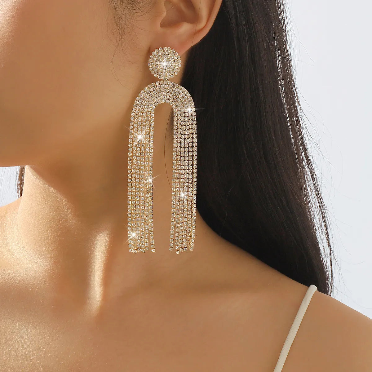 1 Pair Luxurious Modern Style Simple Style Tassel Rhinestone Drop Earrings