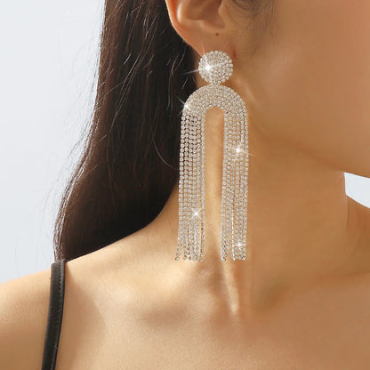 1 Pair Luxurious Modern Style Simple Style Tassel Rhinestone Drop Earrings