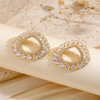 1 Pair Luxurious Round Rhombus Plating Inlay Copper Zircon 18K Gold Plated Ear Studs