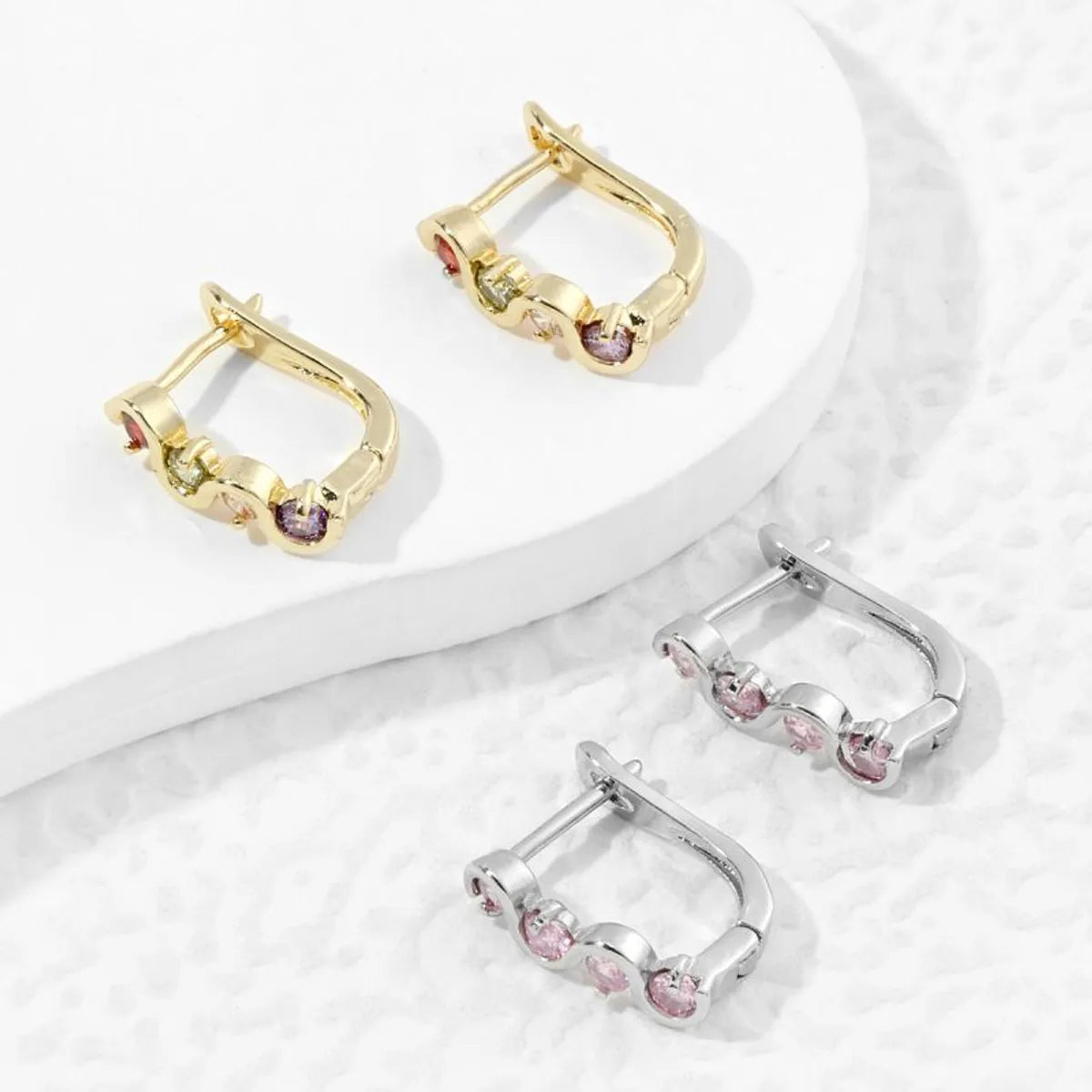 1 Pair Luxurious S Shape Plating Inlay Copper Zircon 18k Gold Plated White Gold Plated Earrings