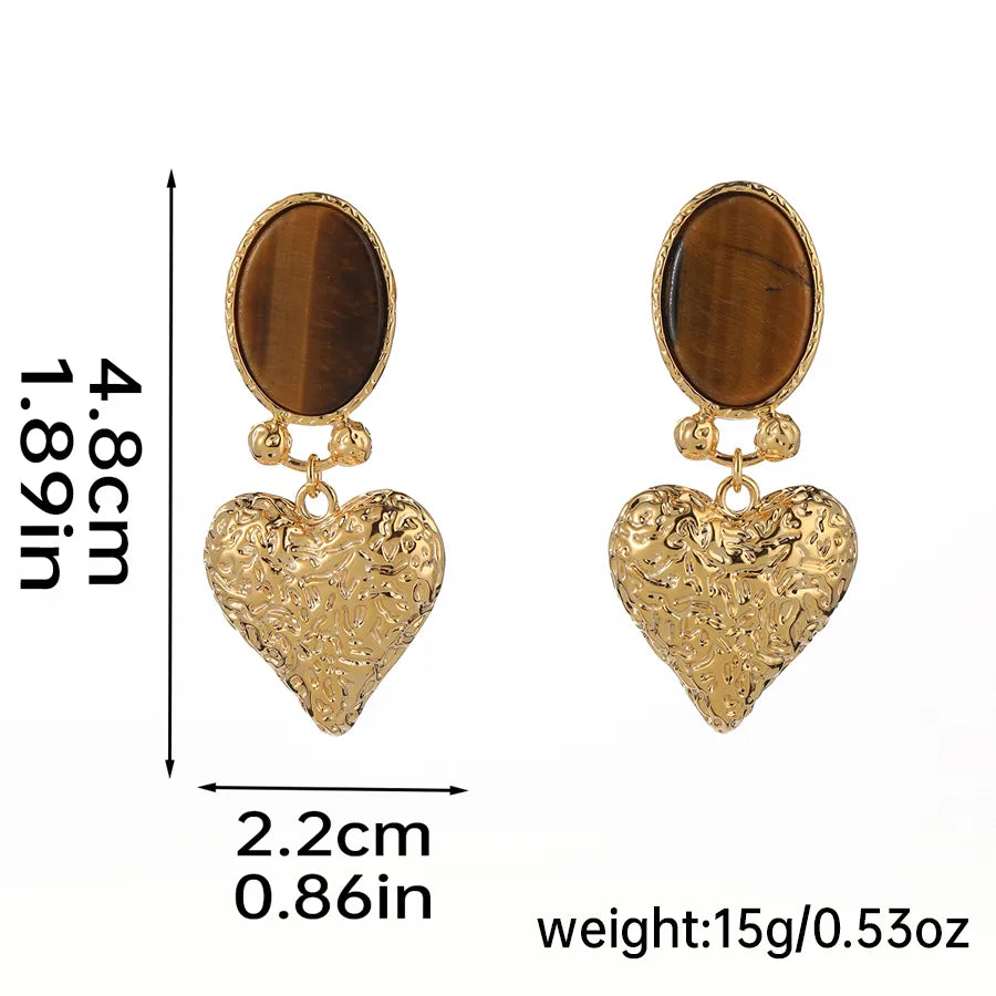 1 Pair Luxurious Sexy Heart Shape Plating Inlay Alloy Natural Stone 18k Gold Plated Drop Earrings