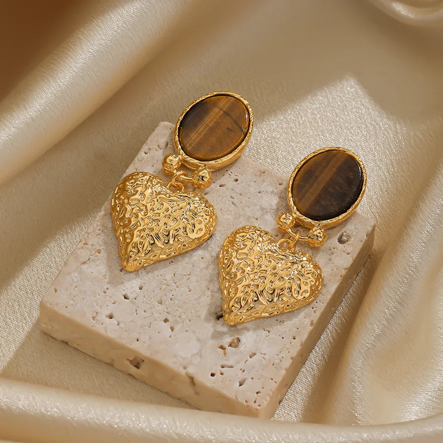 1 Pair Luxurious Sexy Heart Shape Plating Inlay Alloy Natural Stone 18k Gold Plated Drop Earrings