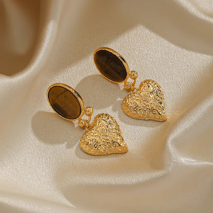 1 Pair Luxurious Sexy Heart Shape Plating Inlay Alloy Natural Stone 18k Gold Plated Drop Earrings