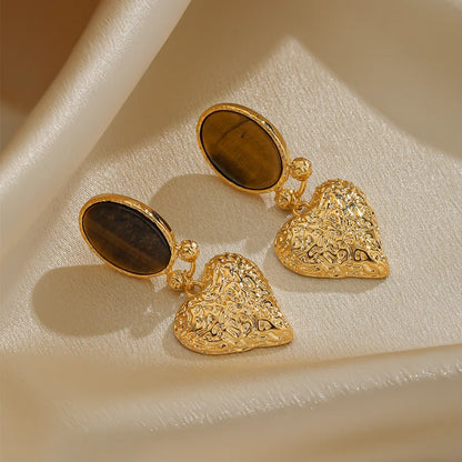 1 Pair Luxurious Sexy Heart Shape Plating Inlay Alloy Natural Stone 18k Gold Plated Drop Earrings