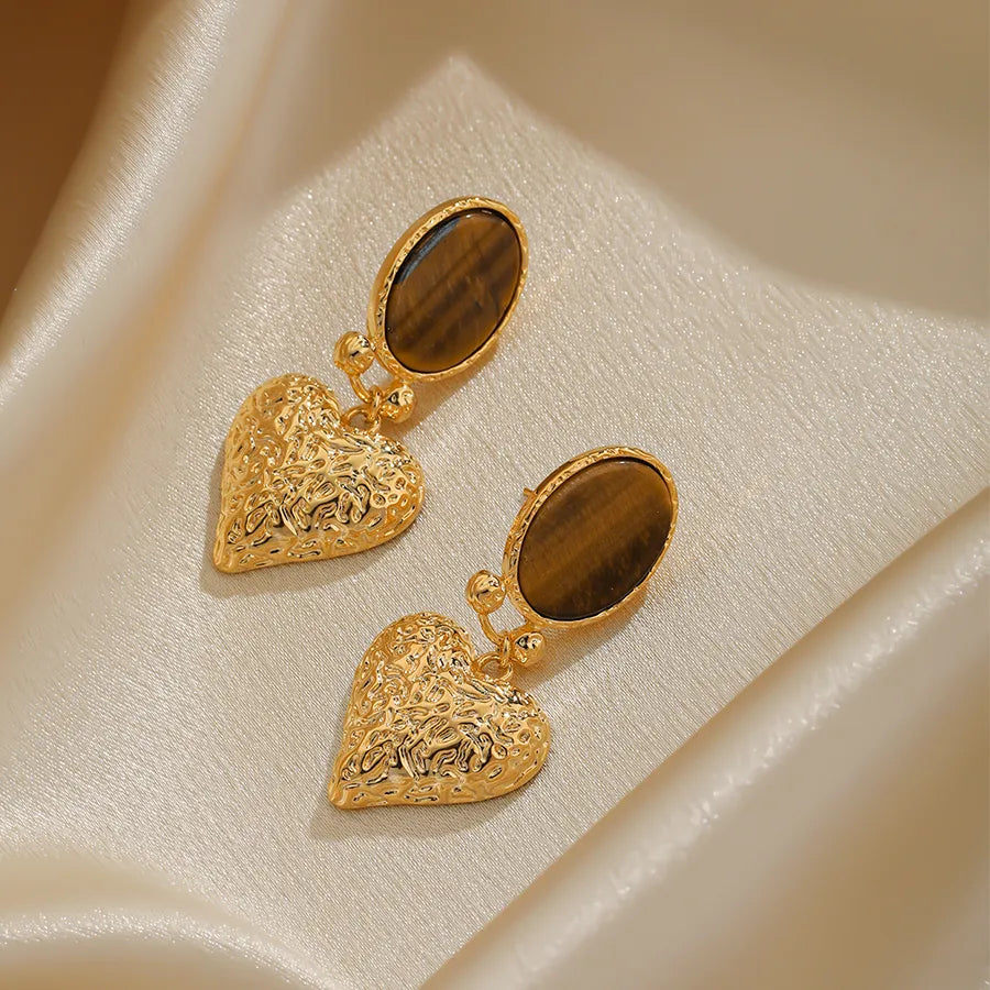 1 Pair Luxurious Sexy Heart Shape Plating Inlay Alloy Natural Stone 18k Gold Plated Drop Earrings