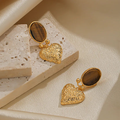 1 Pair Luxurious Sexy Heart Shape Plating Inlay Alloy Natural Stone 18k Gold Plated Drop Earrings