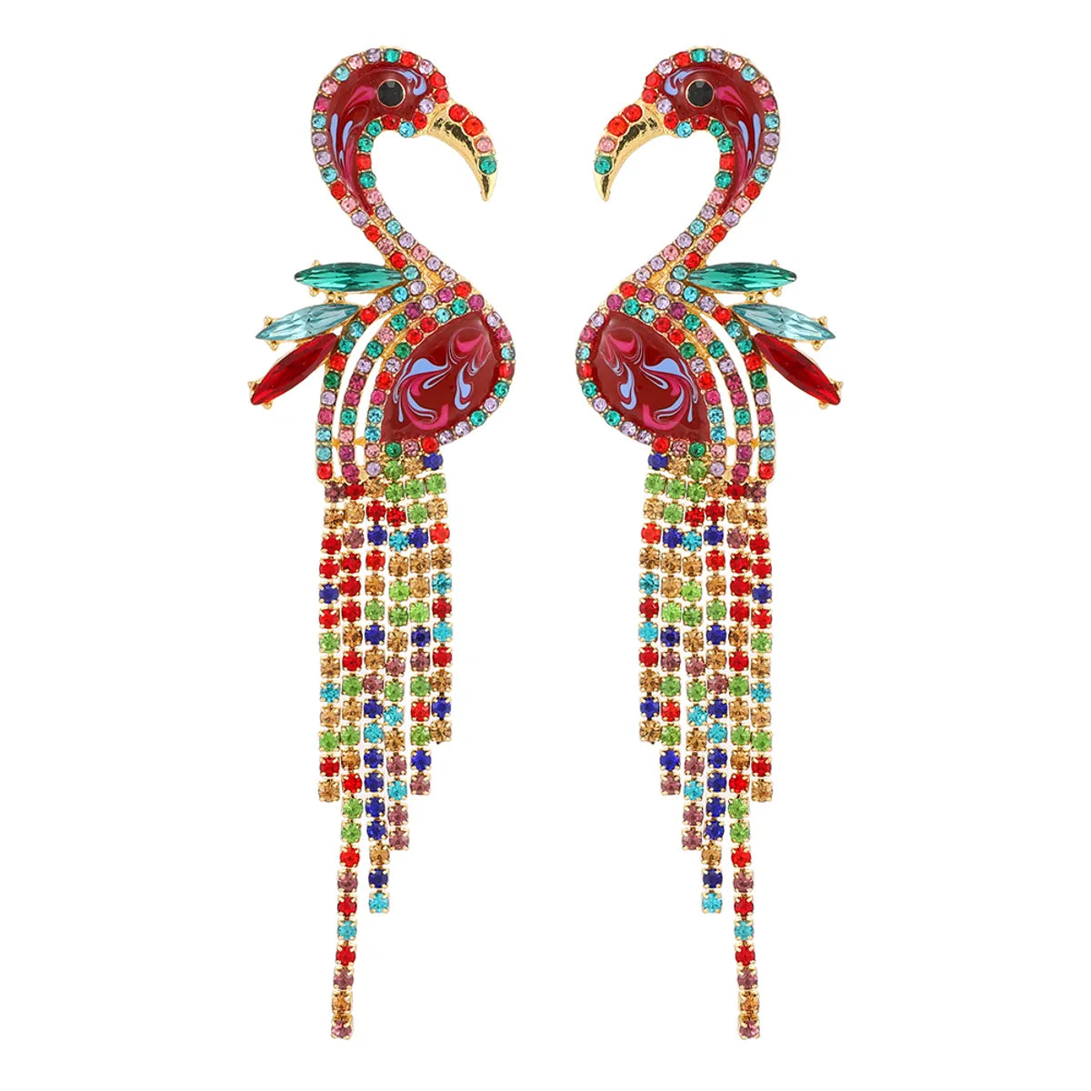 1 Pair Luxurious Shiny Bird Tassel Plating Inlay Zinc Alloy Rhinestones Drop Earrings