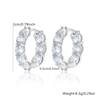 1 Pair Luxurious Shiny Geometric Inlay Sterling Silver Artificial Diamond White Gold Plated Earrings