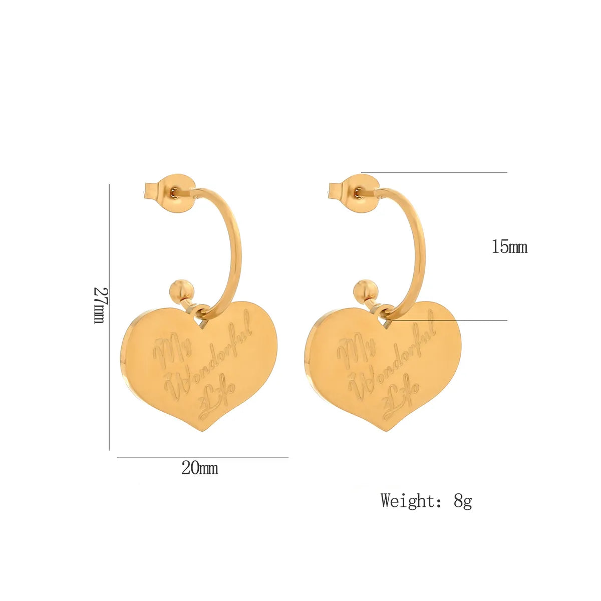 1 Pair Luxurious Shiny Heart Shape Plating 304 Stainless Steel 18K Gold Plated Drop Earrings