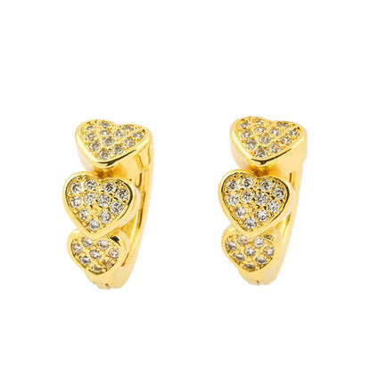 1 Pair Luxurious Shiny Heart Shape Plating Inlay Copper Zircon 18k Gold Plated Hoop Earrings